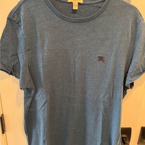 Burberry Heather Blue Crewneck Short Sleeve Tee with Maroon Logo